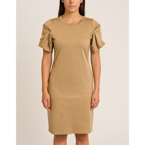 NWT COS Puff Sleeve Fitted Sheath Dress XS Tan Beige Minimalist Classic
